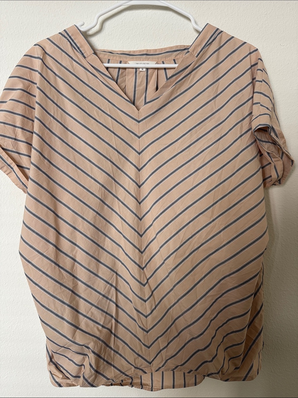 Uniqlo Peach Striped V-Neck Short Sleeve Blouse
